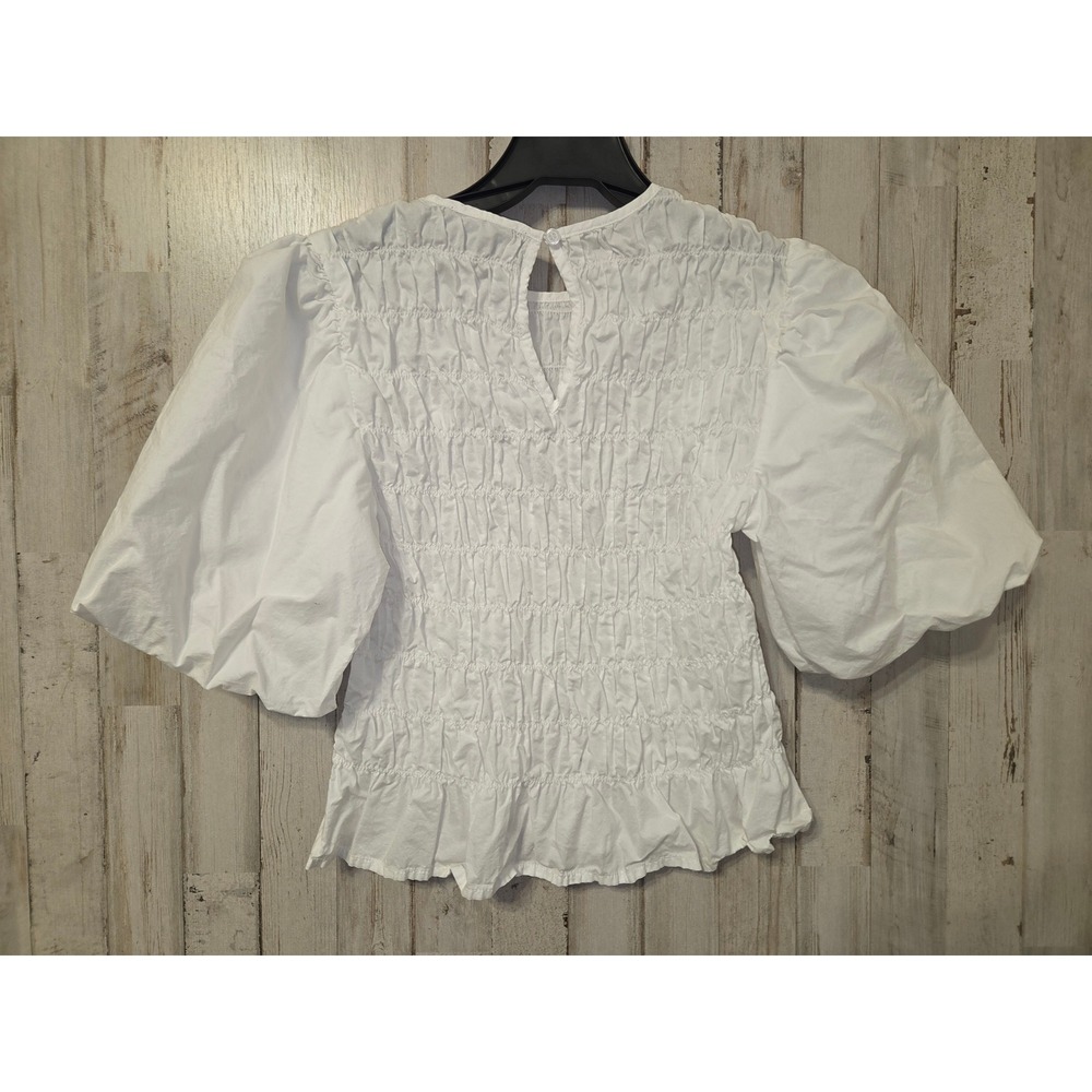 Sanctuary size XS White Smocked Blouse Top Bubble sleeve Cotton - Picture 4 of 4